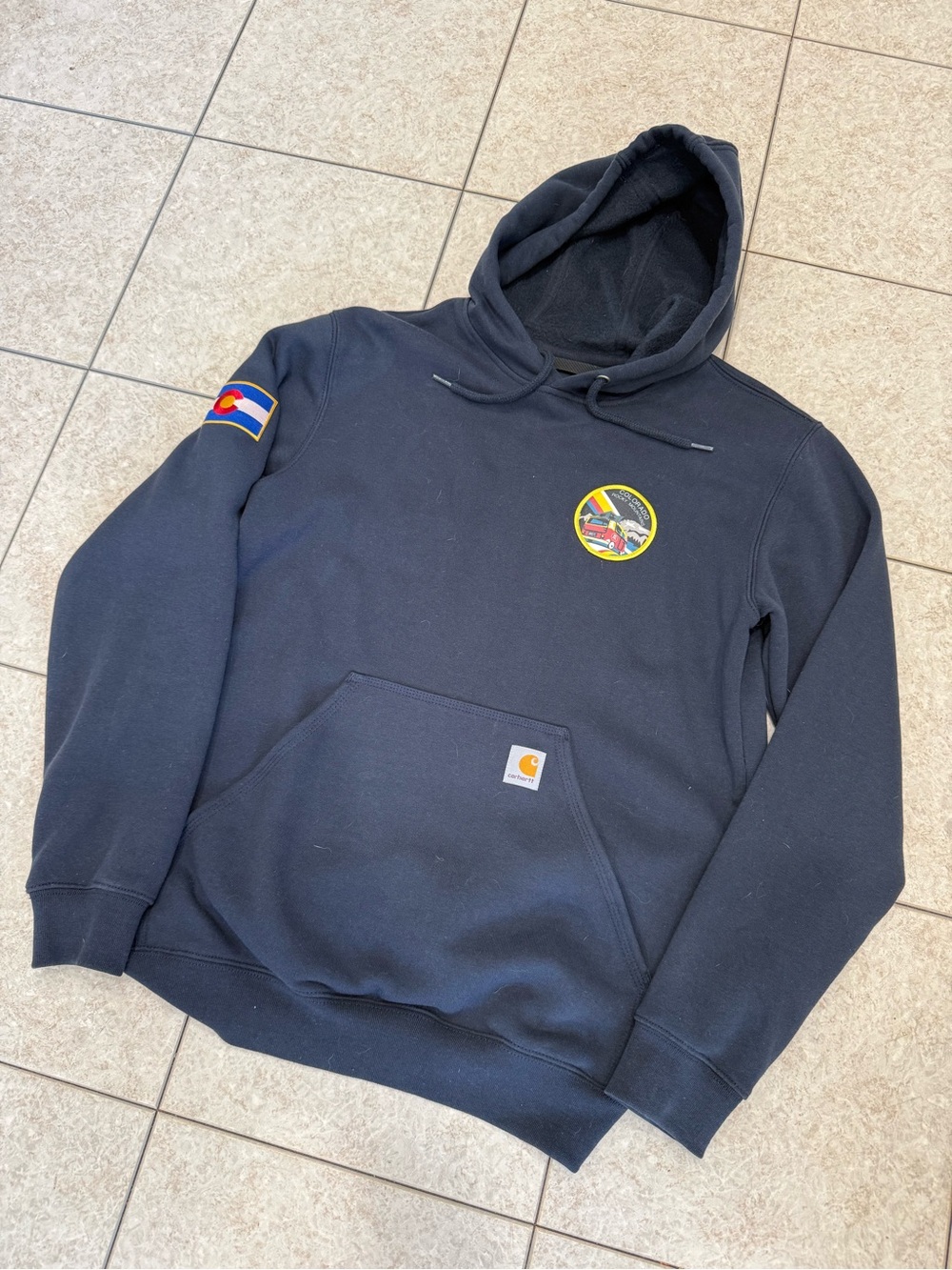 Carhartt Navy Pullover Hooded Sweatshirt with Patch Details